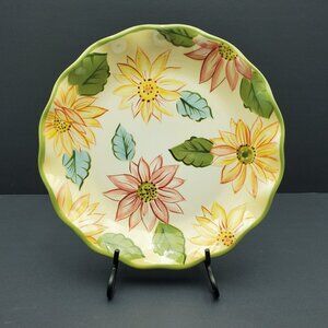 Longaberger Sunflower Luncheon Plate Floral Scalloped Edge Plate